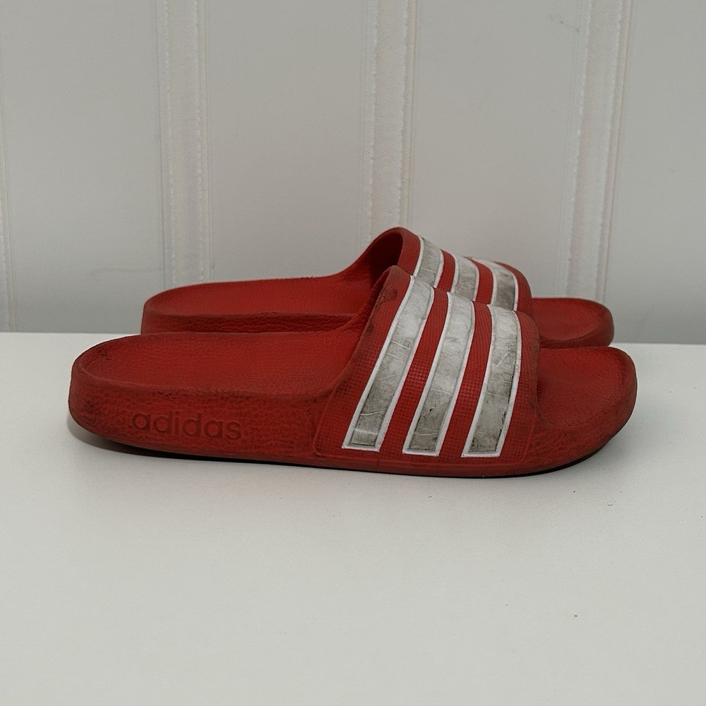 adidas Adilette Red White 3-Stripes Slide Sandals Unisex Kids US 12K