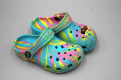 Crocs Classic Tie Dye Graphic Marbled Rainbow Pink Blue Yellow Kids Clog C7/C8