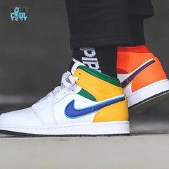 Nike Air Jordan 1 AJ1 Mid GS White Court Purple Teal Shoes 554725-128