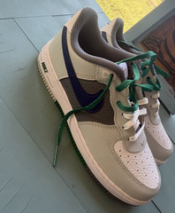 Nike Air Force 1 Low Top Leather Lace-Up Sneakers White/Gray/Blue/Green 3Y
