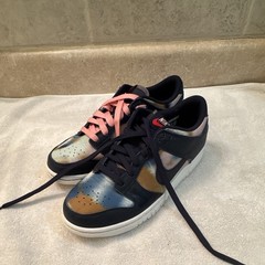 Nike Dunk Low Navy Tan Pink Colorblock Leather Lace-Up Kids Sneakers US 7Y