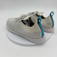 NATIVE Kids White Sneaker Shoe Mercury LiteKnit Lace Up Stretch Girl Boy J1.5