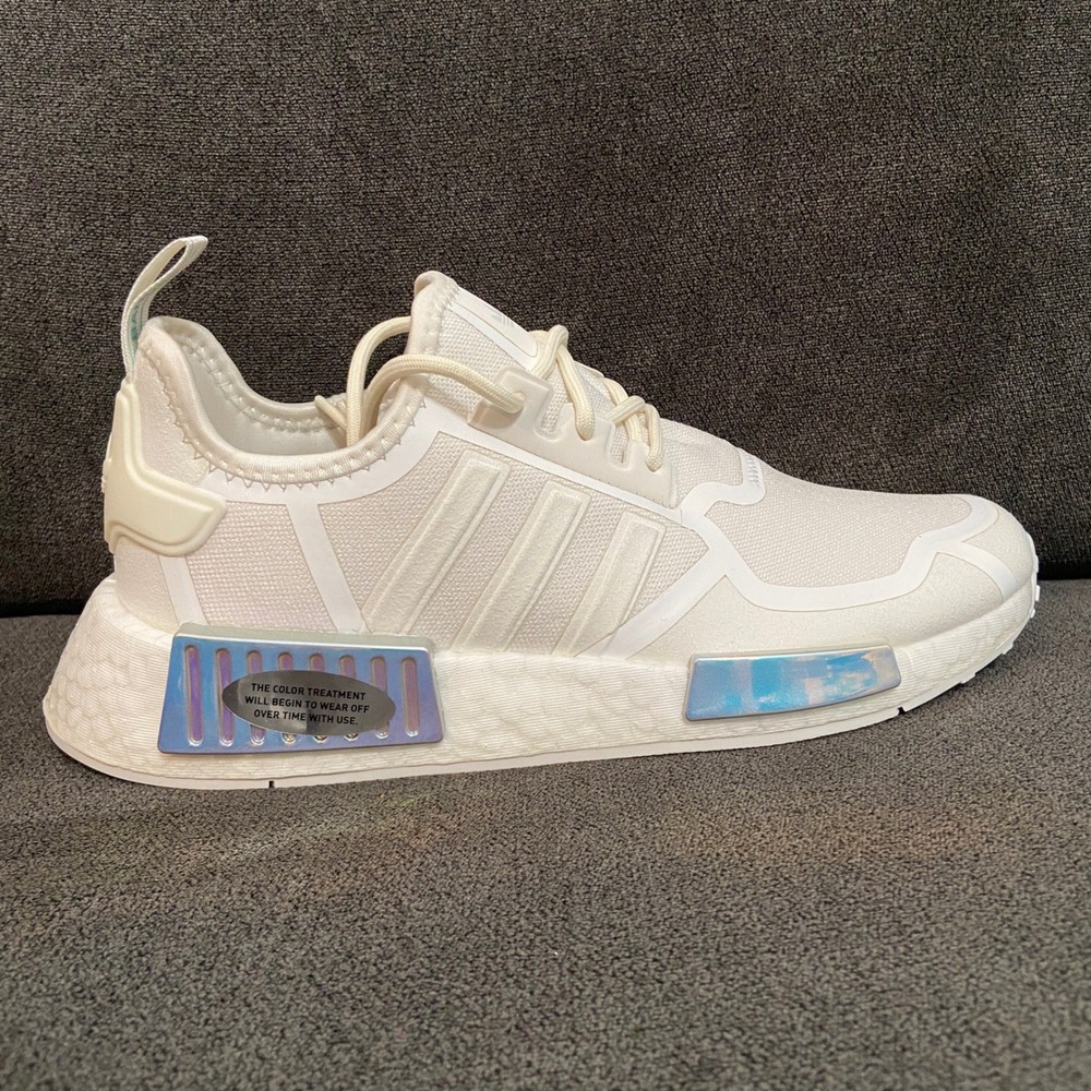 Adidas NMD_R1 J Youth 6.5 Core White Iridescent Sneaker Running Shoes GV7351