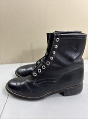 Justin Junior Boots Size 4.5 D Black Leather Western Witchy Goth Lace Roper 506Y