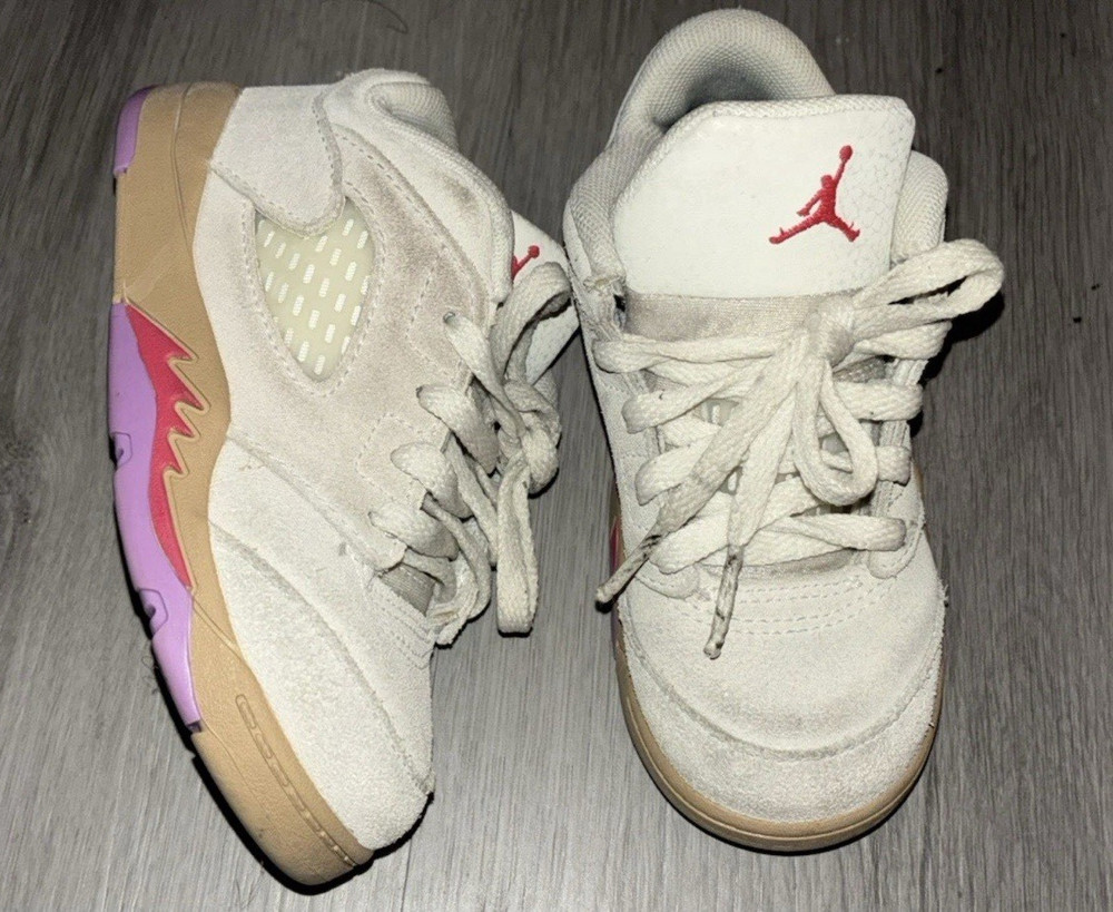 Jordan 5 Unisex Kids Sneaker US 8C EU 25 White/Tan Pink Purple HJ5992-106