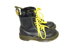 Dr Martens Sz 12 EU 29 Kids Black Pascal Combat Boots Side Zip Lace Up Girl Boy