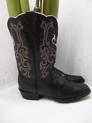 Justin Black Leather Square Toe Pull On Boots Kids Youth Style 2554 JR Sz 5.5 D