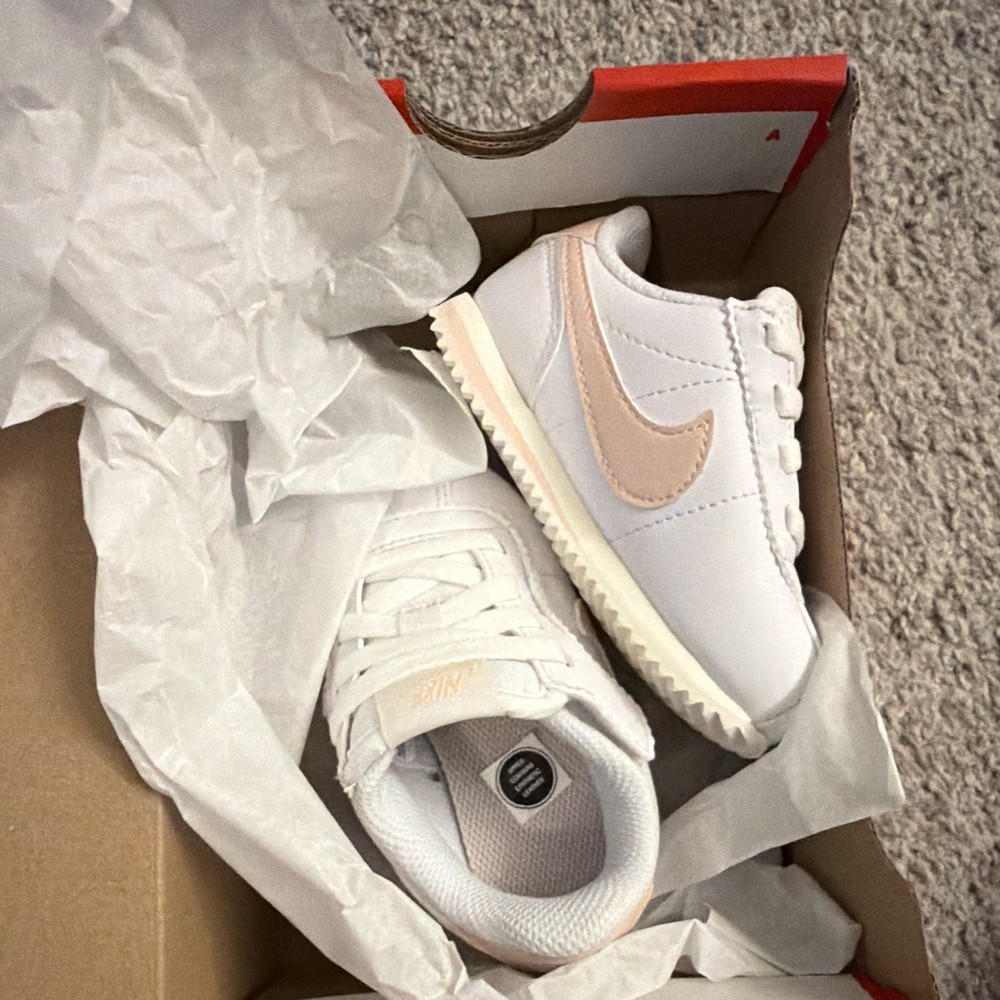 Nike Kids Cortez EasyOn TDV White/Beige Leather Sneakers 6C DM0952-117