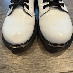 Dr. Martens, Junior 1460 White Patent Leather Lace-up Boots With Side Zip, Sz 4