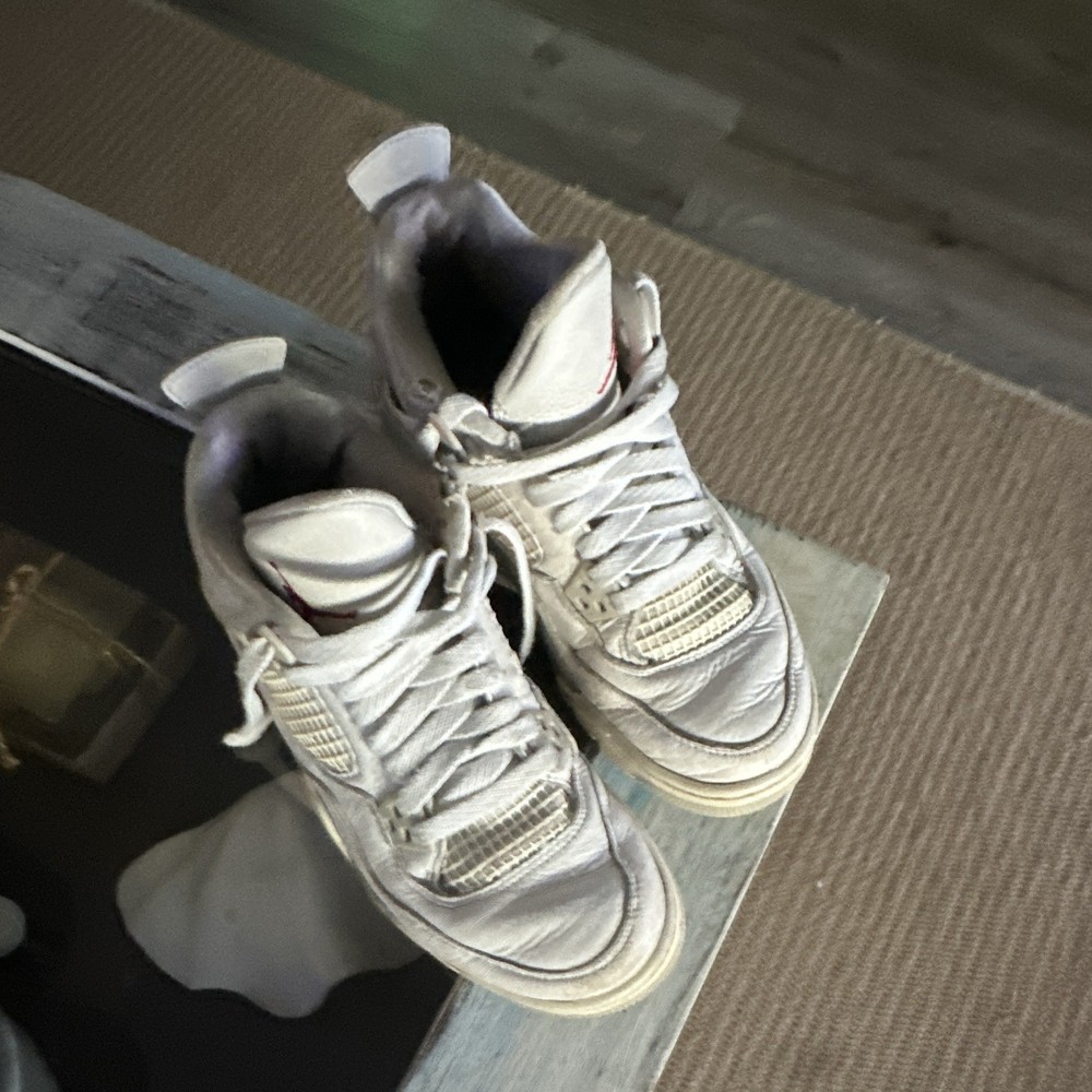 Jordan Air Jordan 4 Retro White/Gray Kids 6.5Y Leather High Top-No Box