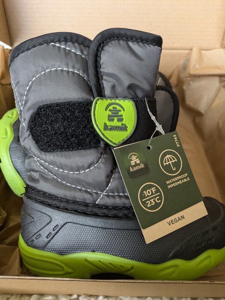 Kamik Snowbug 5 Winter Boots Charcoal/Green Toddler Size 5 Waterproof Insulated