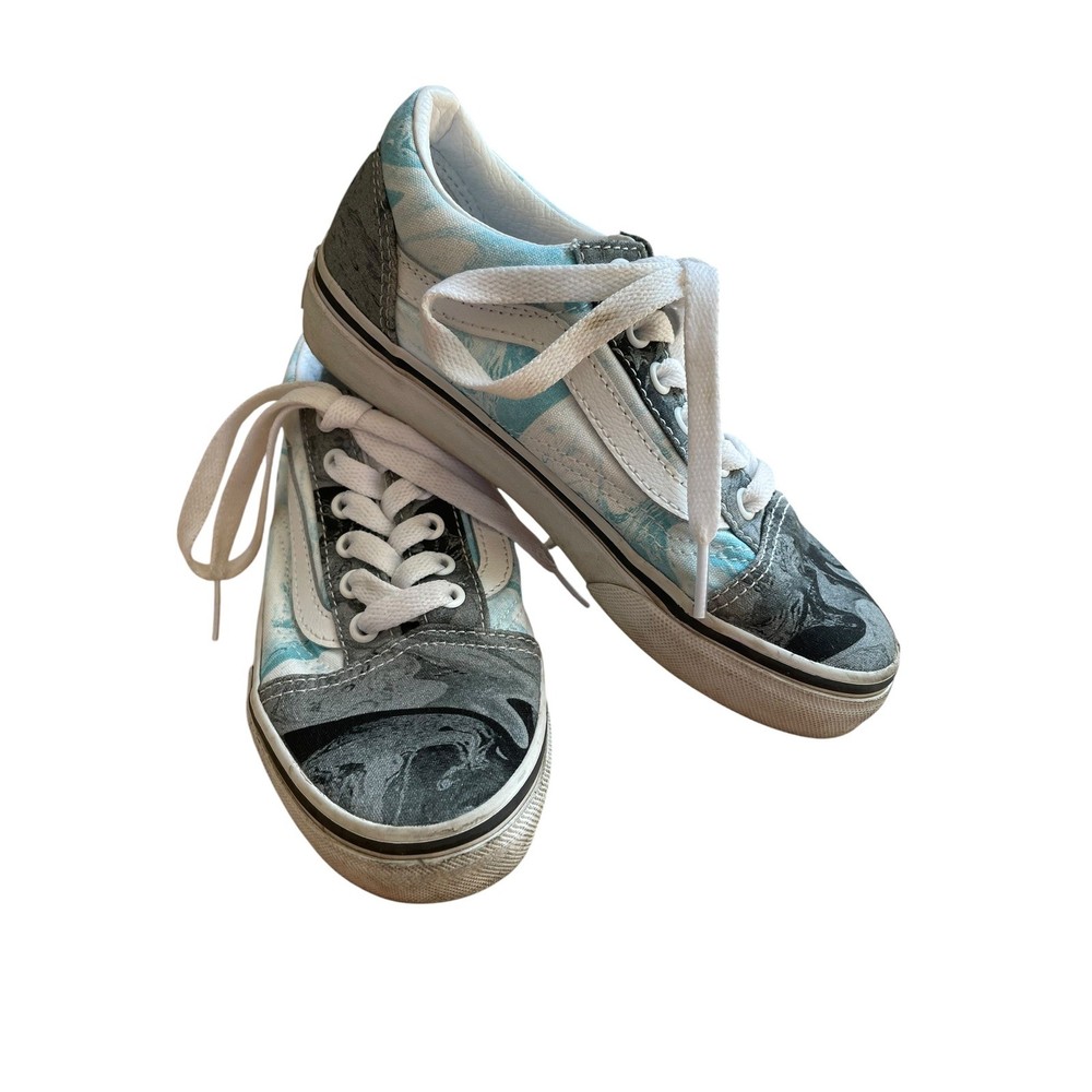 Vans Old Skool Kids Blue Grey Marble Swirl Canvas Sneakers Kids Size 1.0 Low Top