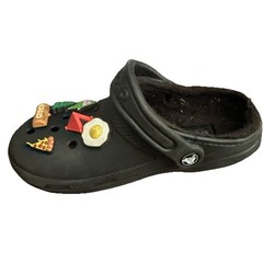Crocs Classic Lined Clogs Black Fuzzy Warm Shoes Women’s Size 5 With Charms