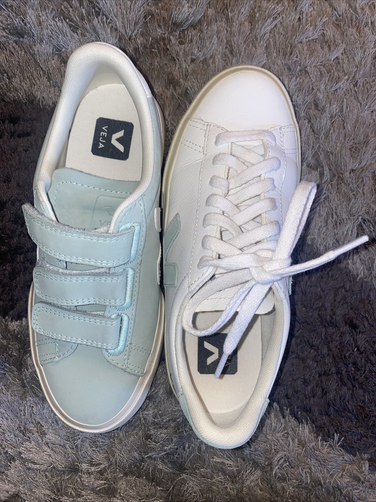 Veja Kids Hook & Loop Extra White Kids Shoe Mismatched Sneaker Size 5 In Exc Co