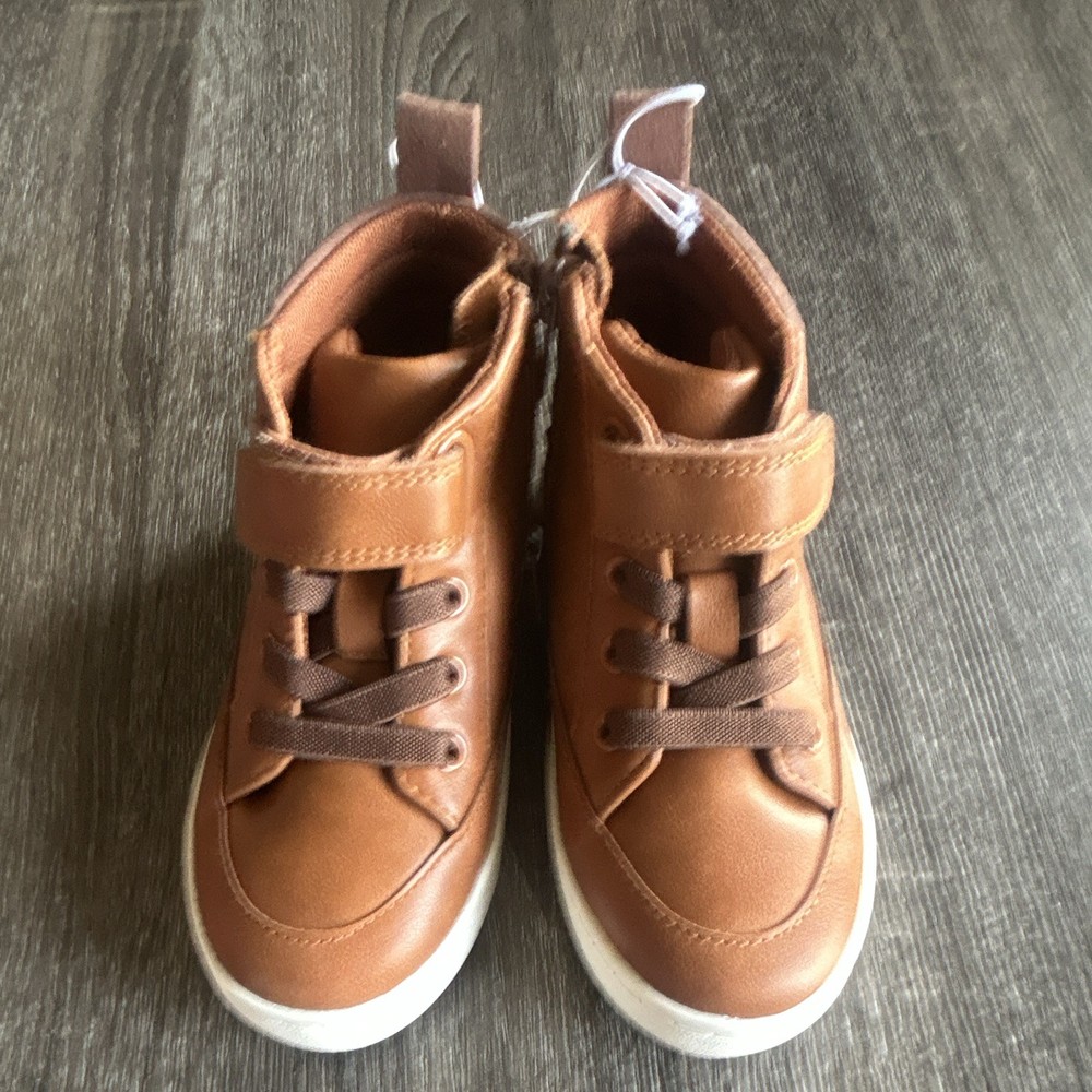 Unisex Kids Brown High Top hook & loop Strap Casual Sneakers US 10