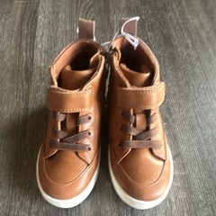 Unisex Kids Brown High Top hook & loop Strap Casual Sneakers US 10
