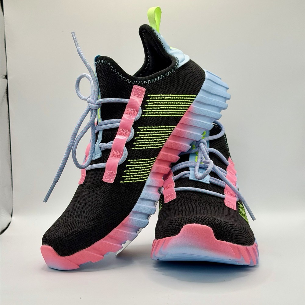 Adidas Kaptir Flow K Athletic Shoes Core Black Pink Yellow Sz 7 JQ7348 New
