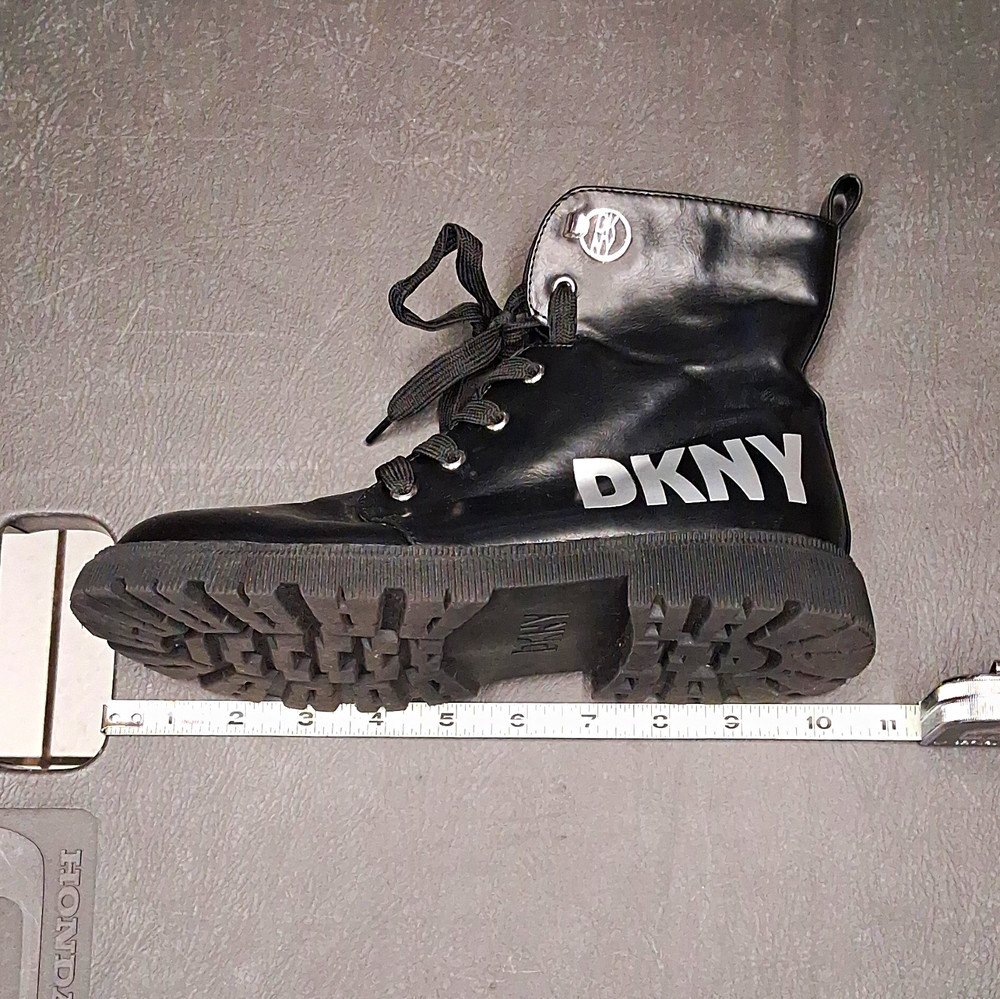 DKNY Kids Black Leather Combat Ankle Boots Lace-Up Side Zip US 4.5