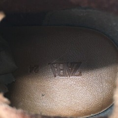 Zara Boots Child Toddler 24 Brown Ankle Bootie Lace Up Leather Lug Sole Casual