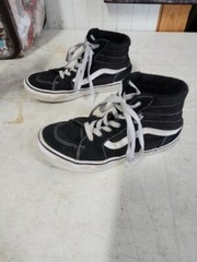 VANS Youth Size 4 Old Skool Mid High Top Black White Lace Up Sneakers Shoes Nice