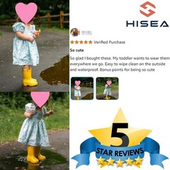 HISEA Kids Waterproof PVC Rain Boots Handles Outdoor Mud Playing Walking Wellies