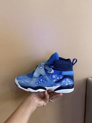 Jordan Blue White Winter Snowflake High Top Unisex Kids Athletic Sneaker Lace Up
