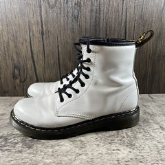 Dr Doc Martens 1460J Combat Boots White Leather Lace Up Side Zip Youth US 4M /5L