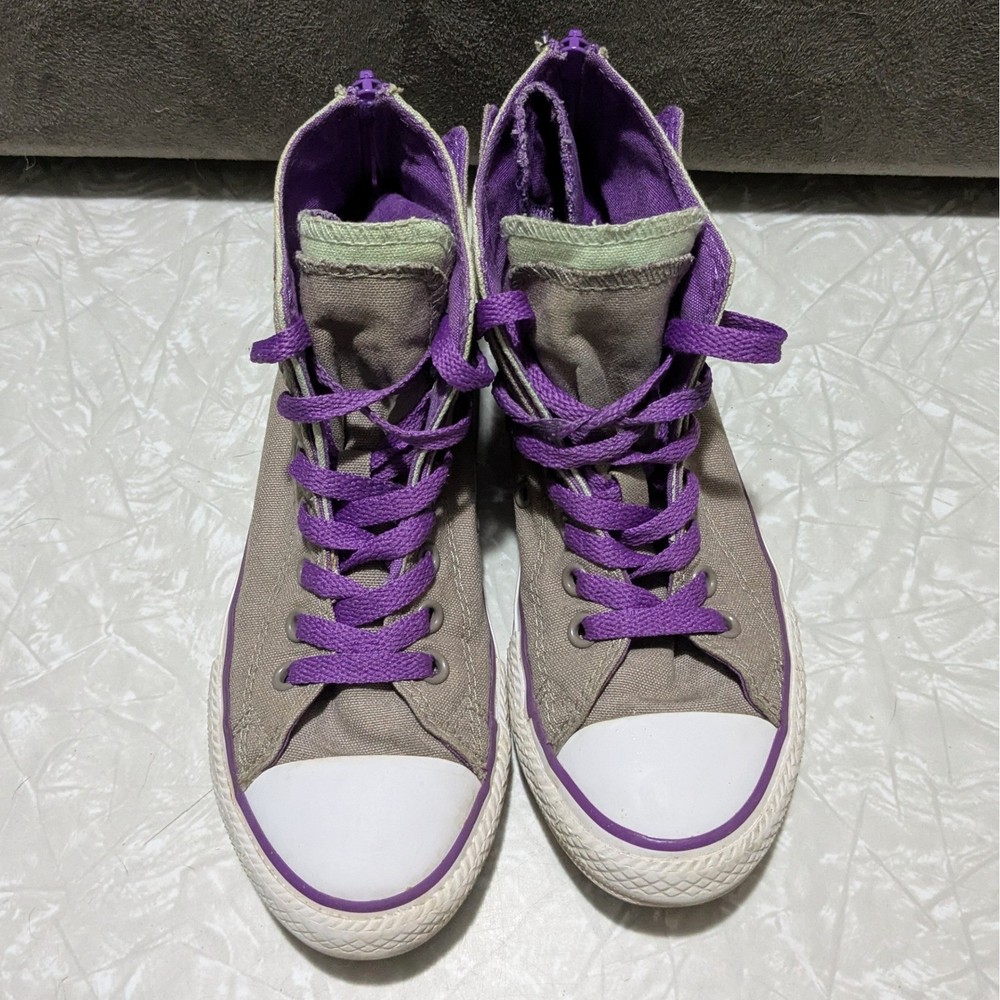 Converse Chuck Taylor All Star High Top Youth 2 Gray Purple Mint Back Zip Skater