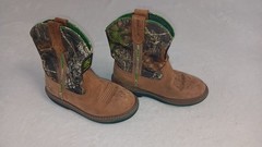 John Deere Unisex Kids Brown Camo Leather Western Ankle Boots Sz 12.5 Pull-On