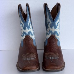 ARIAT YOUTH LONESTAR BROWN BLUE WAVES 3.5 SHOCK SHIELD SQUARE TOE COWBOY BOOTS