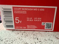 Nike Court Borough Mid 2 White Size 5Y Big Kids‘ – Worn indoors only
