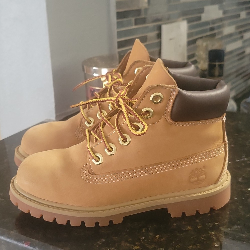 Timberland Tan Leather Waterproof Lace-Up Ankle Combat Boots Unisex Kids Size 11