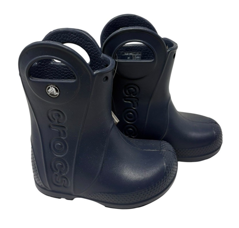 NEW Crocs “Handle-It” Slip On Waterproof Rain Boots Size Toddler C6 Navy Blue