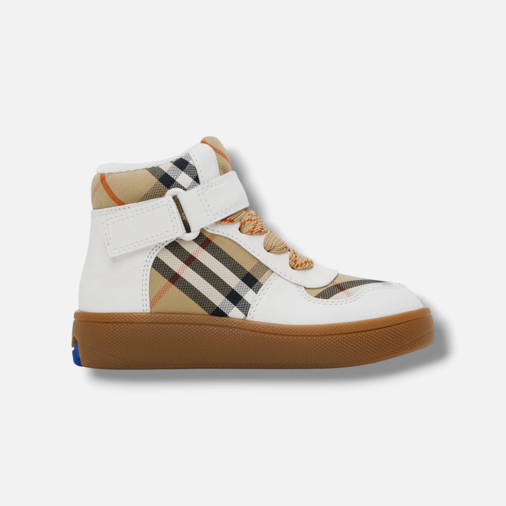Burberry Unisex Kid’s Beige Sheldon Check High-Top Sneakers Size EU:29 US:11.5