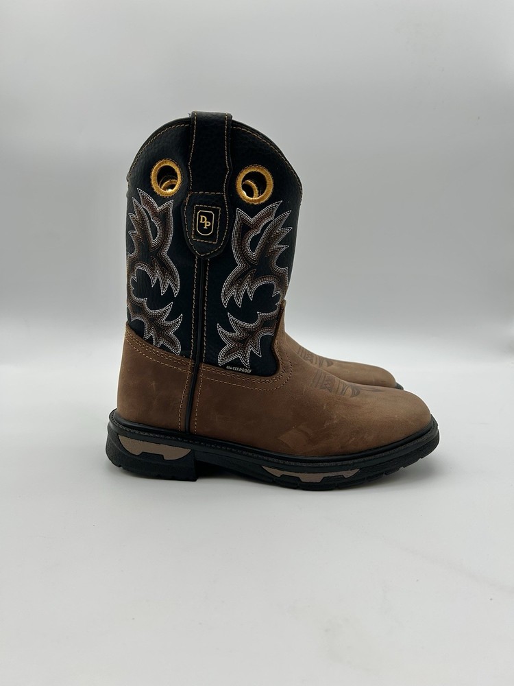 Dan Post Cowboy Buckaroo Square Toe Boots Size Youth 3.5 D Brown Leather Western