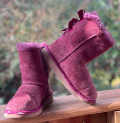 UGG Kids Boots Size 1 Bailey Bow Suede Sheepskin Lining Warm Burgundy