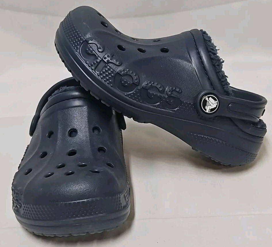 Crocs Baya Lined Clogs Toddler Size C 11 Slip On Comfort Shoes Navy Mammoth EUC
