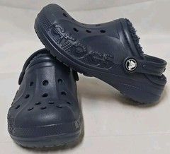 Crocs Baya Lined Clogs Toddler Size C 11 Slip On Comfort Shoes Navy Mammoth EUC