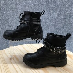 Mix No.6 Boots Youth 2 M Lil Carly Combat Booties Black Round Buckle Studded