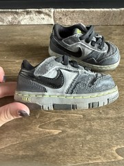 Nike Dunk Low Sneaker Gray Black Leather Hook & Loop Unisex Kids US 5C EU 21