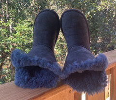 UGG Kids Boots Size 2 Bailey Button Suede Sheepskin Lining Warm Blue