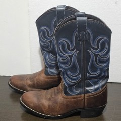Cody James Blue/Brown Leather Pull On Western Unisex Youth Boots 4