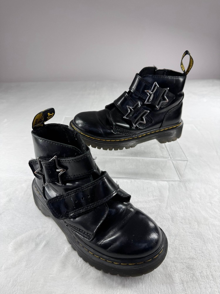Dr. Martens Devon Bex Star Buckle Ankle Boots Kids 1 Black Leather Side Zipper