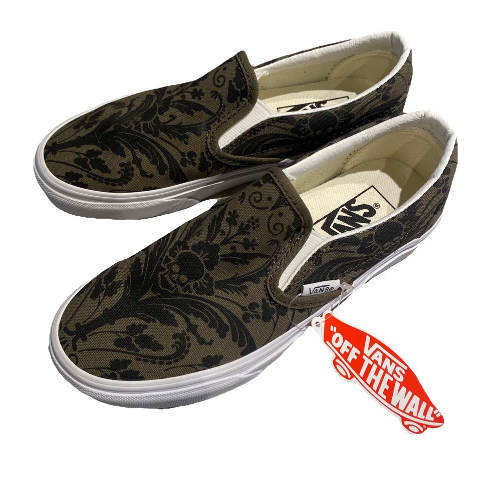 NEW WITH TAG VANS „OFF THE WALL“ GREY SKULLS SLIP ONS CHILD 3.5 WOMEN 5