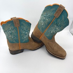 Ariat Western Boots Kids Size 1 Brown Teal 10053621 Square Toe Leather Cowboy