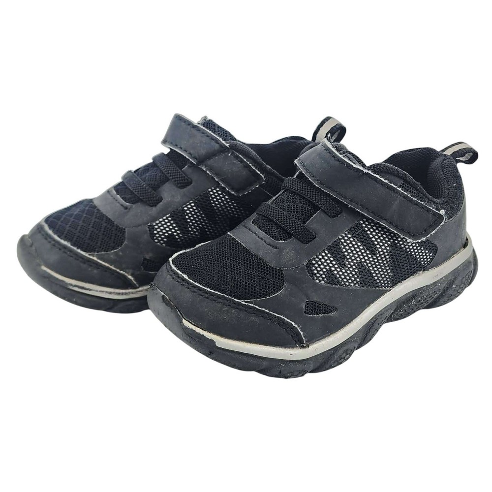 Kids Black Mesh Athletic Sneakers Hook and Loop Strap Toddler Size 8