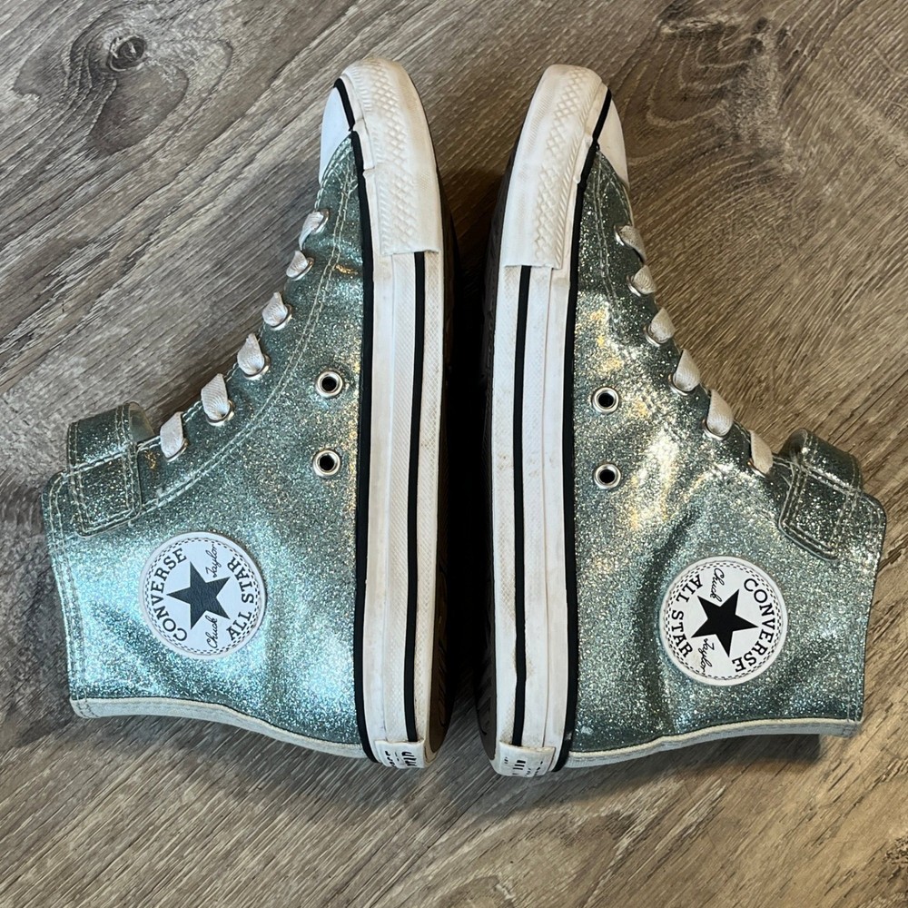 Converse Chuck Taylor All Star Silver Glitter High Top Sneakers Youth 2 A09182C