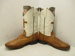 Old West Brown White Leather Cross Square Toe Cowboy Boots Size 2 Style BSC1841