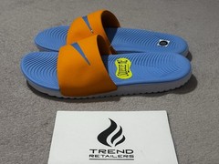 Nike Kawa GS PS Kids Slides Sandals Slippers Orange Peel Blue Size 5Y FJ8812-801