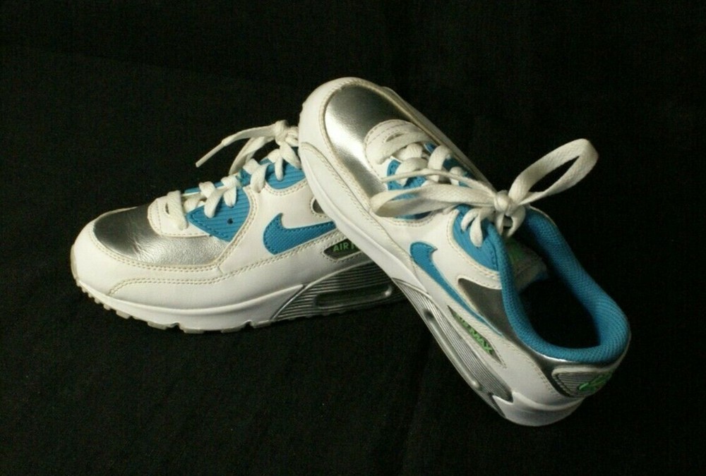 Nike Air Max 90 White/Blue Lagoon/Metallic Silver Size 1 youth